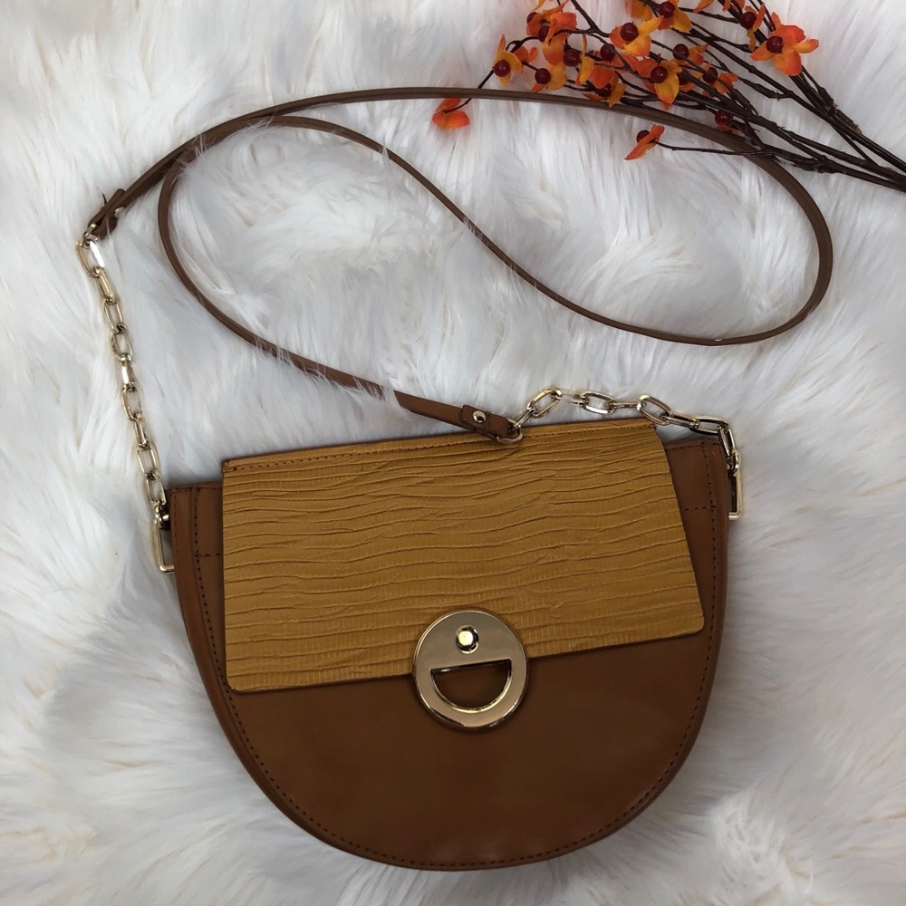 Zara Basic Tan Textured Purse Gold Chain Accent